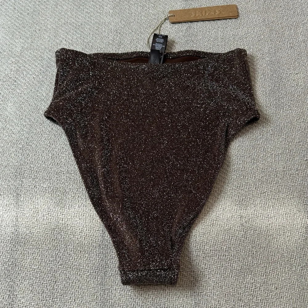 NEW SKIMS Swim Bikini Bottom Size XXS NWT Brown Sparkle